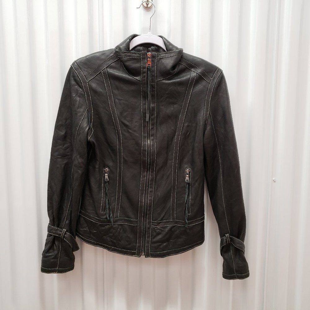 Andrew Marc Leather Black Biker Jacket Sz S